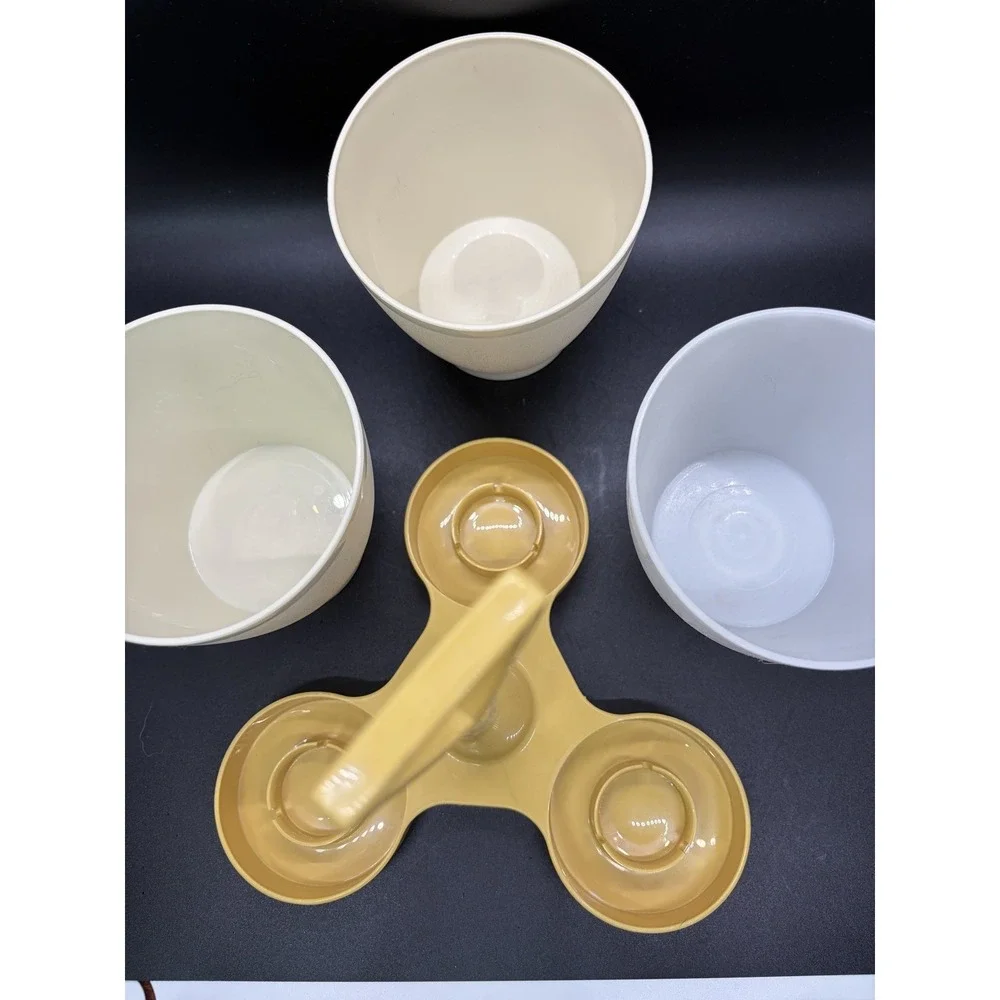 Tupperware Vintage 3 Piece‎ Condiment Caddy Set  757-3  Almond  (P)